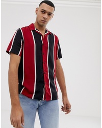 New Look Regular Fit Revere Shirt In Red Stripe