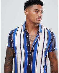 ASOS DESIGN Regular Fit Stripe Shirt In Blue