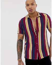 ASOS DESIGN Regular Fit Stripe Shirt In Navy, $33 | Asos | Lookastic