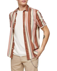 Topman Retro Stripe Short Sleeve Button Up Shirt