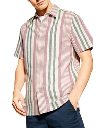 Topman Slim Fit Stripe Short Sleeve Button Up Shirt