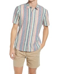 Marine Layer Stripe Short Sleeve Hemp Blend Button Up Shirt