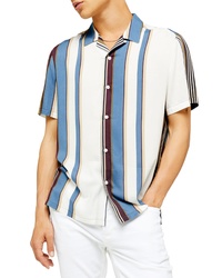 Topman Stripe Slim Fit Button Up Camp Shirt