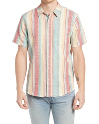 Marine Layer Variegated Vertical Stripe Short Sleeve Button Up Shirt