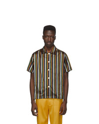 Multi colored Vertical Striped Silk Short Sleeve Shirt