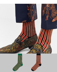 ASOS DESIGN Ankle Socks In Glittery Vertical Stripes 2 Pack