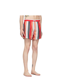BOSS Red And White Striped Swim Shorts