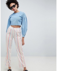 ASOS DESIGN Pull On Straight Leg Trousers In Candy Stripe