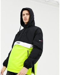 Tommy Jeans Overhead Colourblock Hooded Jacket With Chest Logo In Blackwhiteyellow