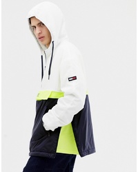 Tommy Jeans Overhead Colourblock Hooded Jacket With Chest Logo In Whiteyellownavy
