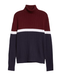 Eleventy Colorblock Rib Turtleneck Wool Sweater