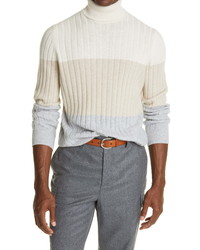Brunello Cucinelli Stripe Rib Turtleneck Cashmere Sweater