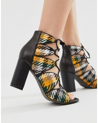 Multi colored Woven Leather Heeled Sandals