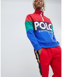 Polo Ralph Lauren Hi Tech Capsule Nylon Quiltsweat Mix Half Zip Sweatshirt Colour Block In Rednavy