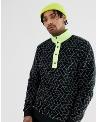 ASOS DESIGN Sweatshirt With Funnel Neck In Geo Printed Fleece