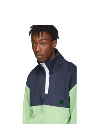 Acne Studios Blue And Green Flint Flag Face Zip Sweatshirt