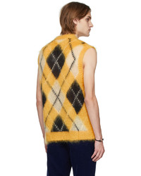 Marni Yellow Iconic Mohair Argyle Vest