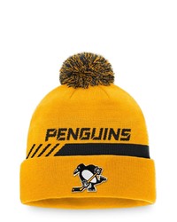FANATICS Branded Gold Pittsburgh Penguins Authentic Pro Locker Room Alt Logo Cuffed Knit Hat With Pom At Nordstrom