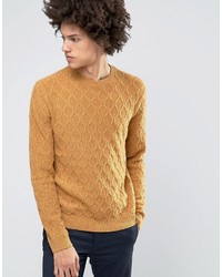 Asos Lambswool Rich Cable Sweater In Mustard
