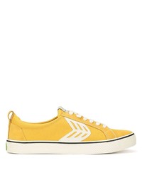 Cariuma Catiba Low Stripe Spice Yellow Suede And Canvas Contrast Thread Sneaker