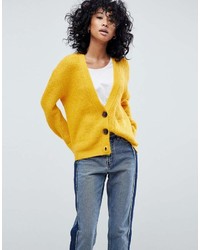 Asos Design Knitted Cardigan In Oversized Rib With Buttons