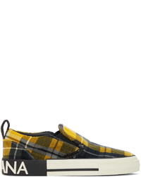 Mustard Check Canvas Slip-on Sneakers
