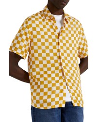 River Island Checkerboard Short Sleeve Button Up Shirt In White At Nordstrom