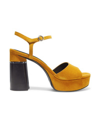 Mustard Chunky Suede Heeled Sandals