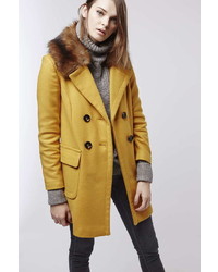 Faux Fur Collar Wool Blend Coat