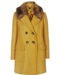Faux Fur Collar Wool Blend Coat
