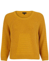 River Island Mustard Geometric Pattern Cropped Sweater