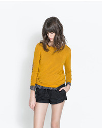 Zara Striped Sweater With Contrasting Elbow Patch