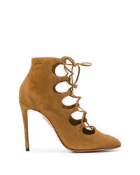Mustard Cutout Suede Ankle Boots