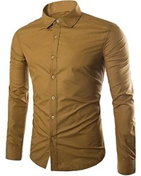 CFD Buttoned Solid Colored Slim Fit Long Sleeve Dress Shirts
