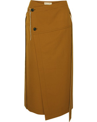 Mustard Embellished Wool Midi Skirt