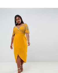 Virgos Lounge Plus Julisa Embellished Wrap Midi Dress In Mustard, $126 |  Asos | Lookastic