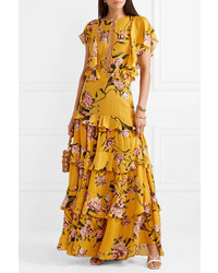 Johanna Ortiz La Vie En Rose Tiered Floral Print Silk De Chine Maxi Dress