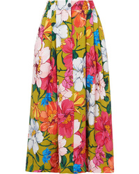 Mustard Floral Silk Maxi Skirt