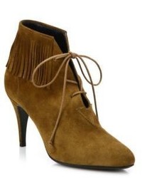 Mustard Fringe Suede Ankle Boots