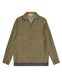 Mustard Geometric Silk Long Sleeve Shirt