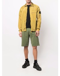 Stone Island Compass Patch Crinkled Zip Up Overshirt