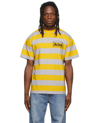 Aries Yellow Grey Striped Temple T Shirt