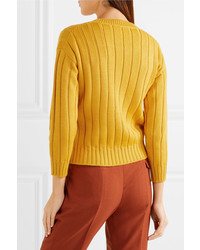 Prada Cable Knit Wool Sweater Mustard