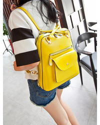 Choies Yellow Pocket And Zip Front Backpack