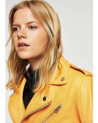 Mustard Leather Biker Jacket