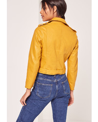 Missguided Faux Leather Biker Jacket Yellow