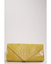 JJ Winters Leather Croco Envelope Clutch In Yellow