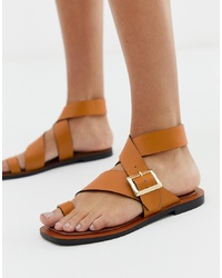 Office Serenity Tan Leather Flat Toe Loop Sandals