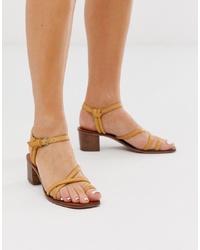 ASOS DESIGN Tally Premium Leather Toe Loop Heeled Sandals