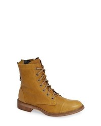 Mustard Leather Lace-up Flat Boots